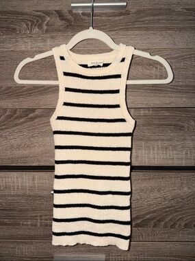 Stretchy Sleeveless Striped Knit Tank Top - Cream & Black Size S/M